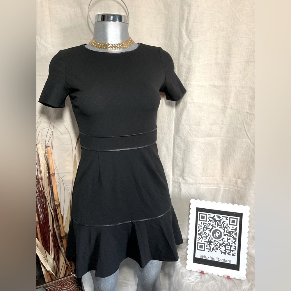 LOVE…ADY Women Black Formal Dress with leather trims on it. Sz: Small.